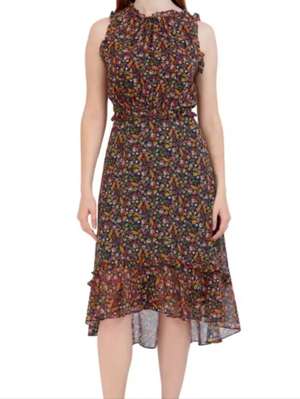 Koko + Mason Floral Ruffle Midi Dress - Black Multi